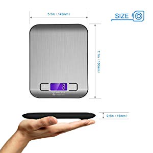 MPM MWK-02M Báscula de cocina digital de acero inoxidable, alta precisión pasos 1g pesa alimentos hasta 5Kg, display LCD, función tara, multifunción