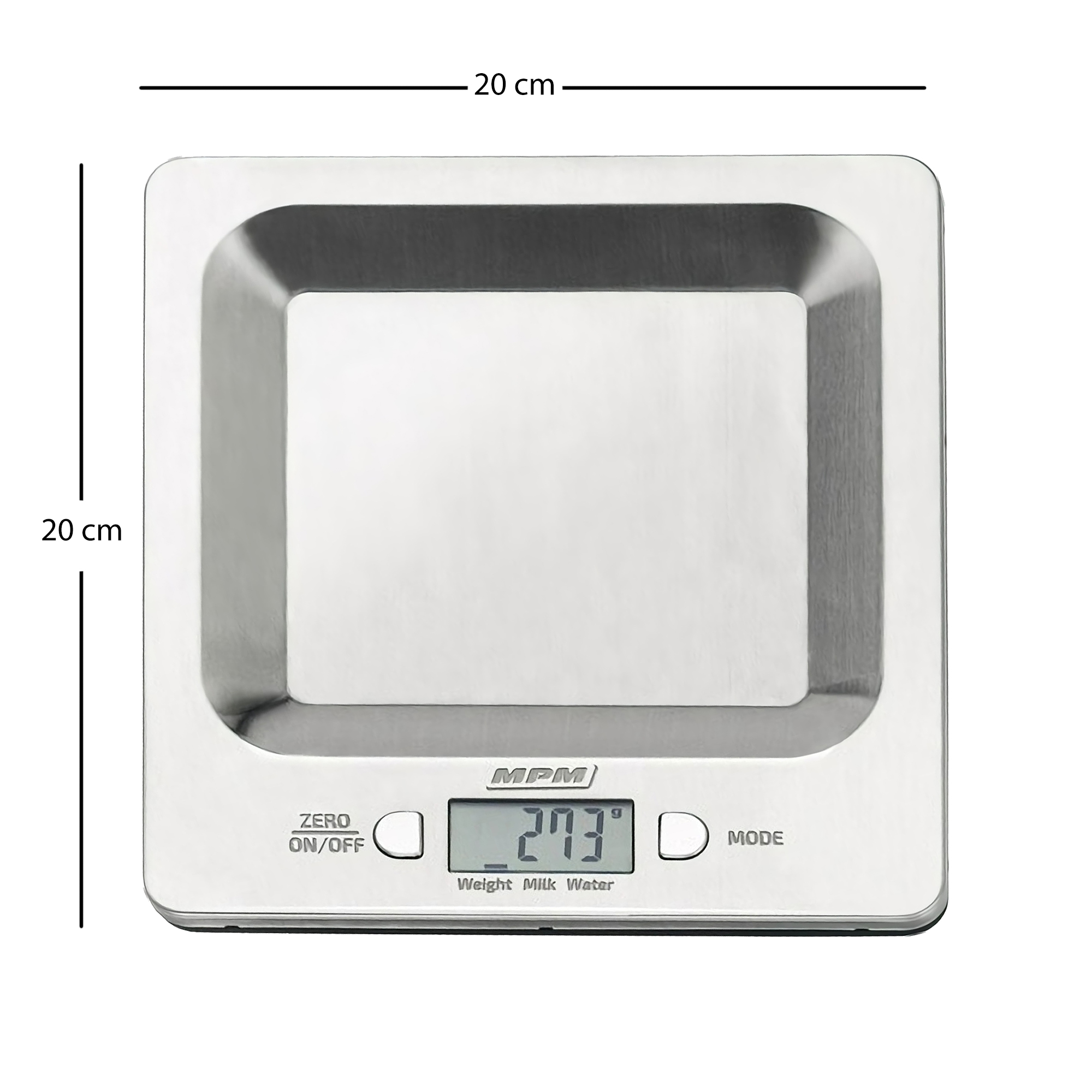 MPM MWK-04M Báscula de cocina digital de acero inoxidable, alta precisión pasos 1g pesa alimentos hasta 5Kg, display LCD, función tara, multifunción