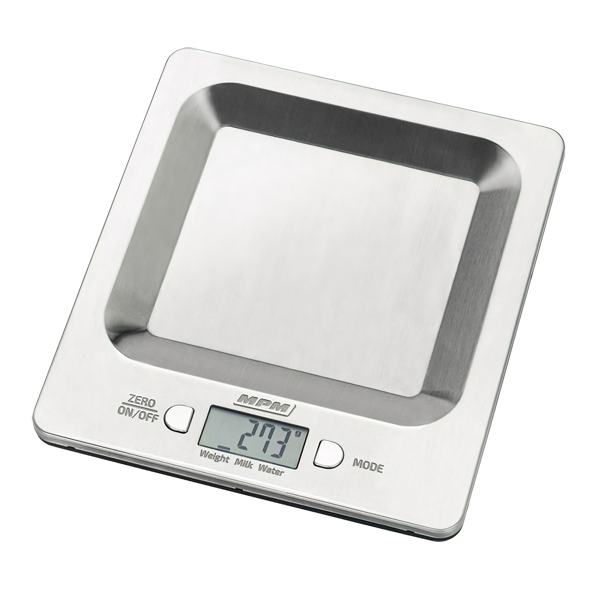 MPM MWK-04M Báscula de cocina digital de acero inoxidable, alta precisión pasos 1g pesa alimentos hasta 5Kg, display LCD, función tara, multifunción