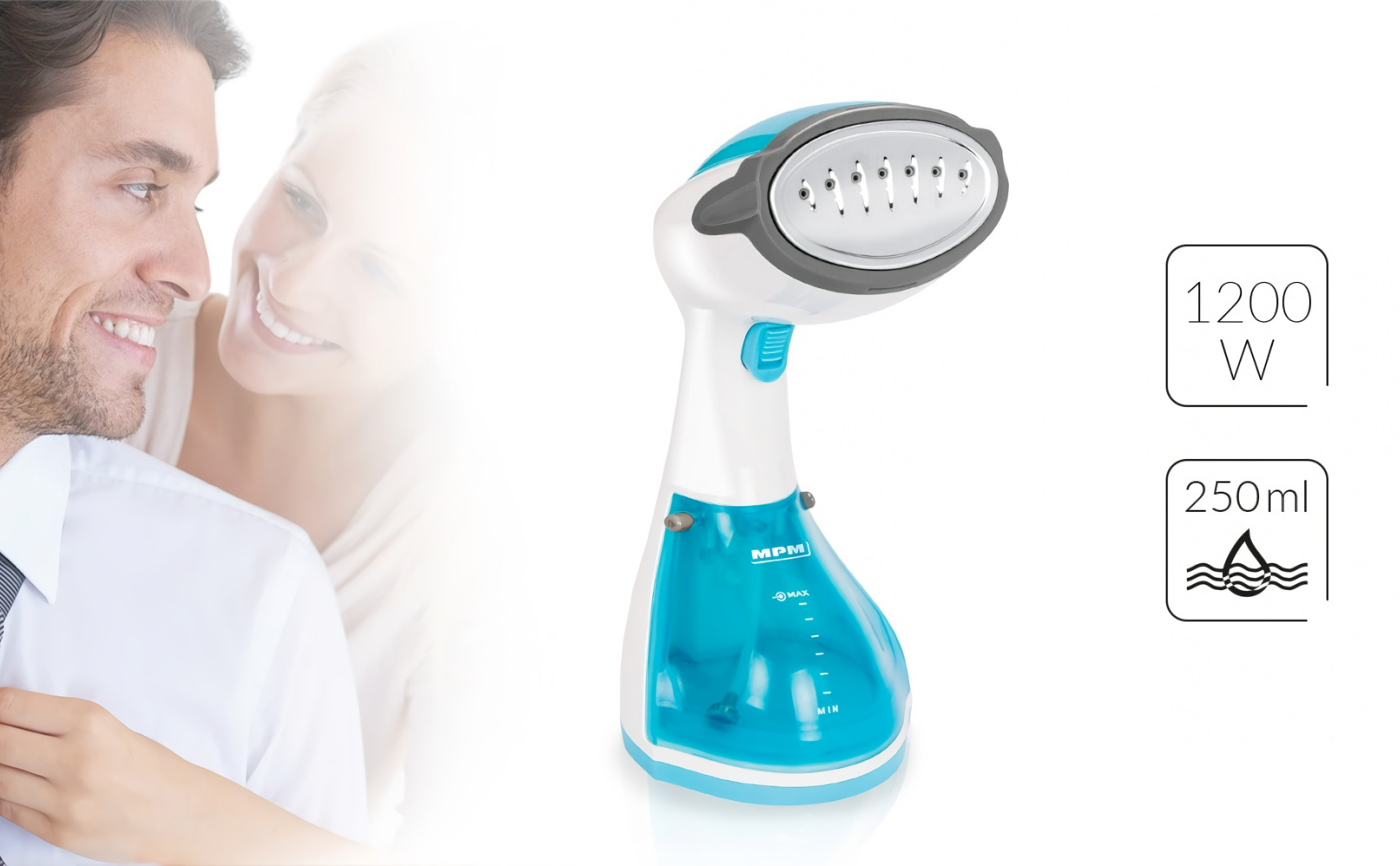 MPM MZP-01 Vertical Steam Iron for the ironing of hanging clothes, curtains, sheets, in horizontal and vertical, steam blow 36gr/min, tank 250ml, generates steam in 30sec