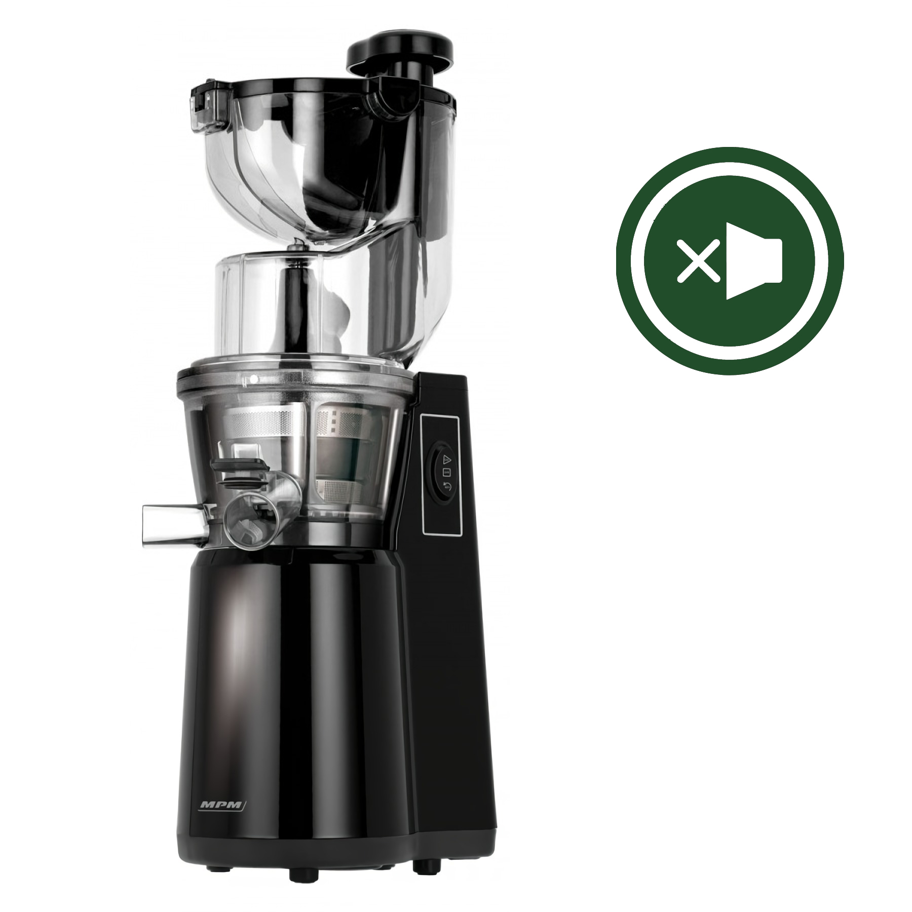 MPM MSO-16 Licuadora prensado en frío para verduras y frutas, baja velocidad 60RPM, Slow Juicer, 2 tamaños de malla función inversa, 200W