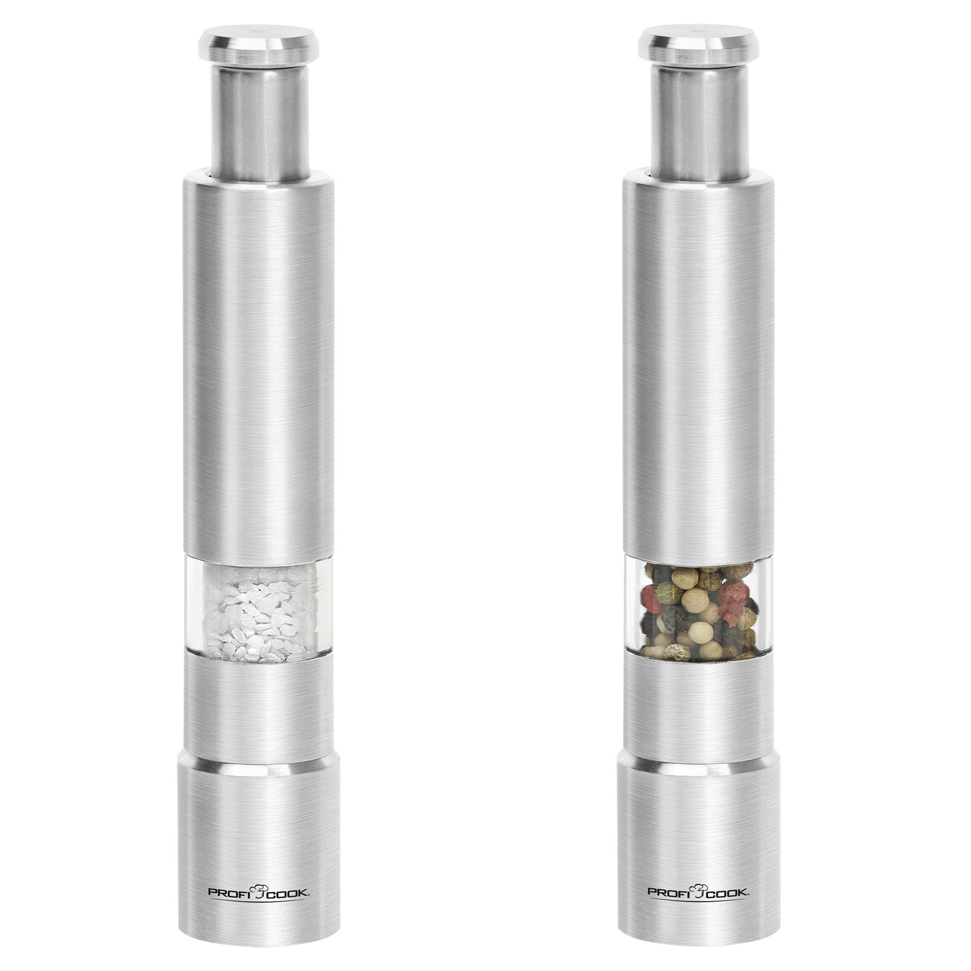 Proficook PSM 1160 Molinillo de Pimienta , Sal y especias, manual, juego pimentero y salero de acero inoxidable, mecánico, ajuste grado molienda