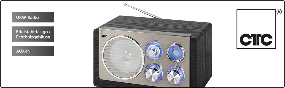 CTC MR 7027 - Radio retro diseño vintage acabado en madera (FM, AUX-IN, Antena telescópica)