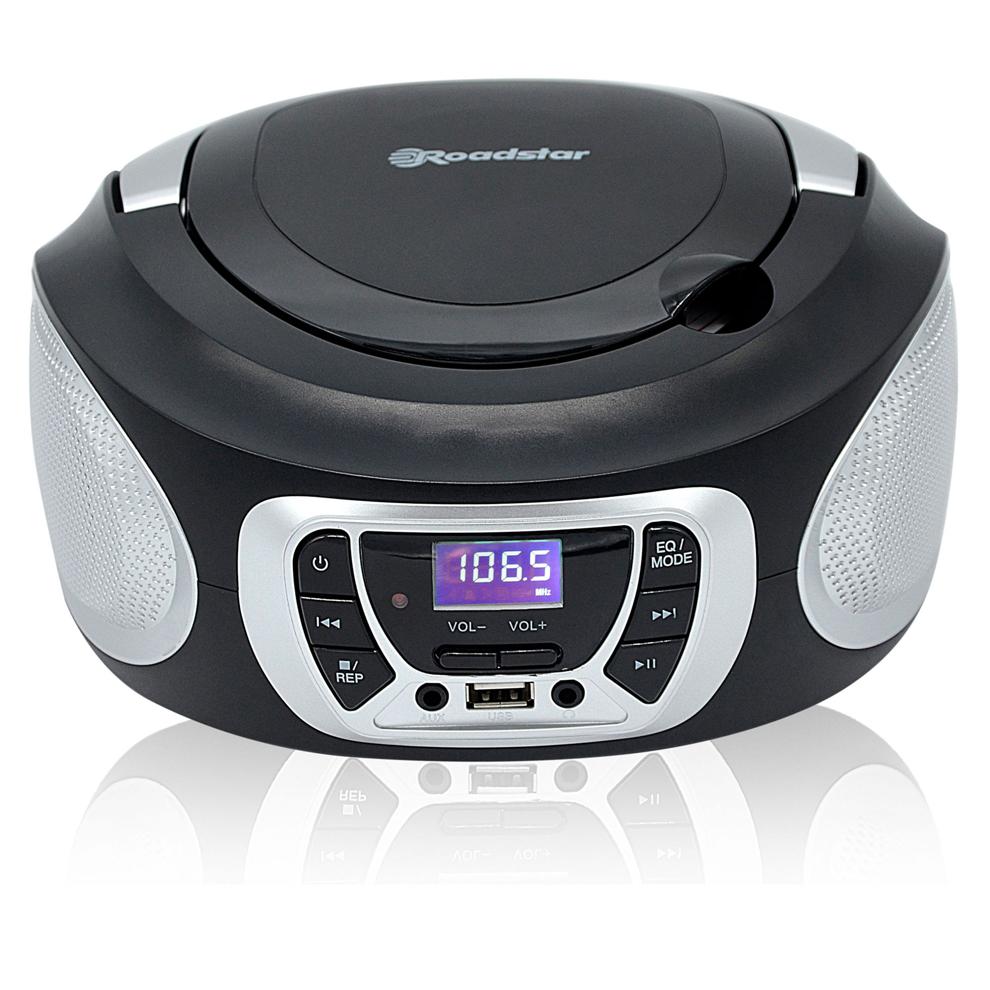 Roadstar CDR-365U/SL Radio CD Player Portátil Digital FM PLL, Boombox Reproductor CD, CD-R, CD-RW, CD-MP3, Puerto USB, Stereo, AUX-IN, Salida de Auriculares, Negro / Plata