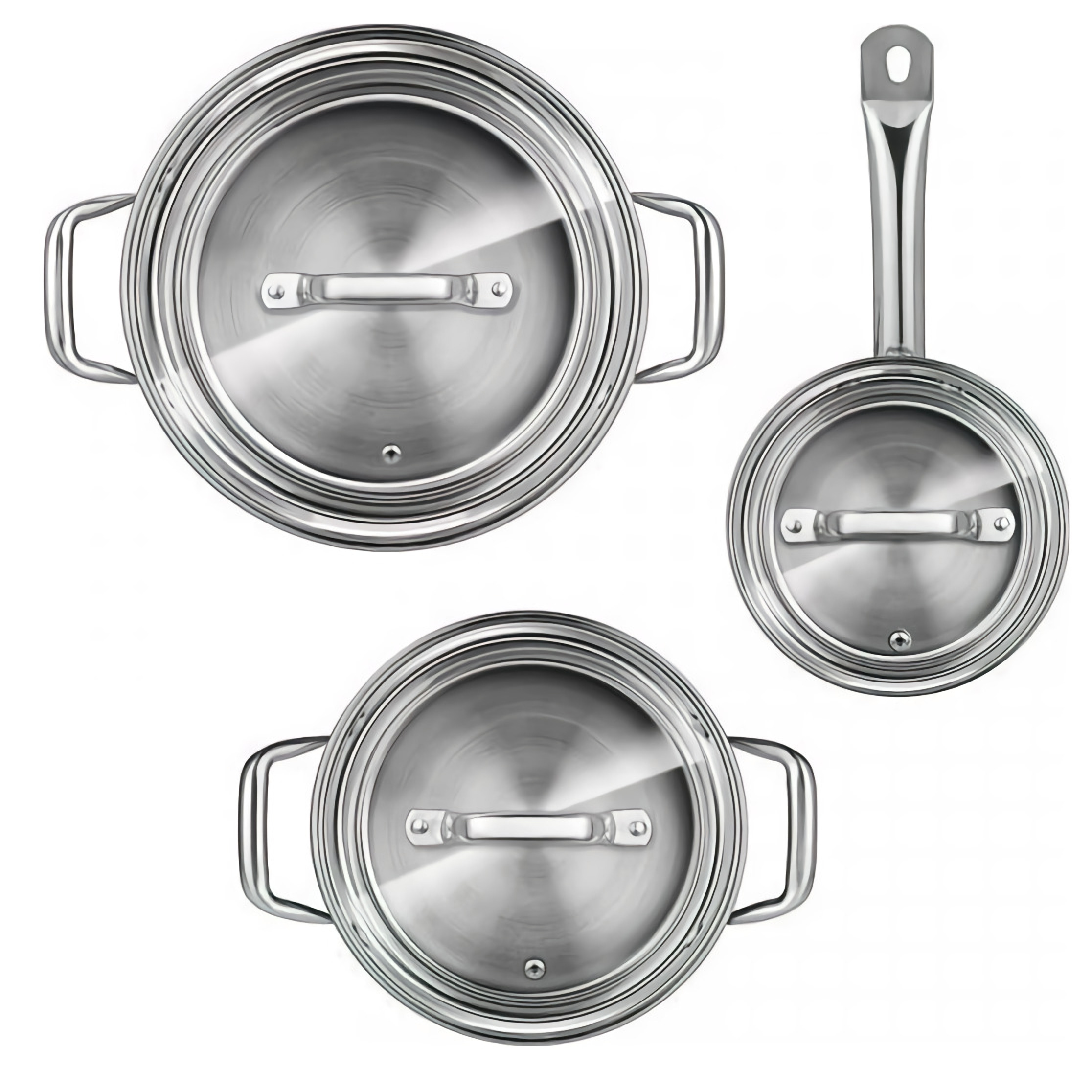 Batería de Cocina Acero Inoxidable, 6 Piezas, Inducción, Tapas Cristal,  Todo Tipo de Cocinas, Maestro, Plata, , MR-3513-6L