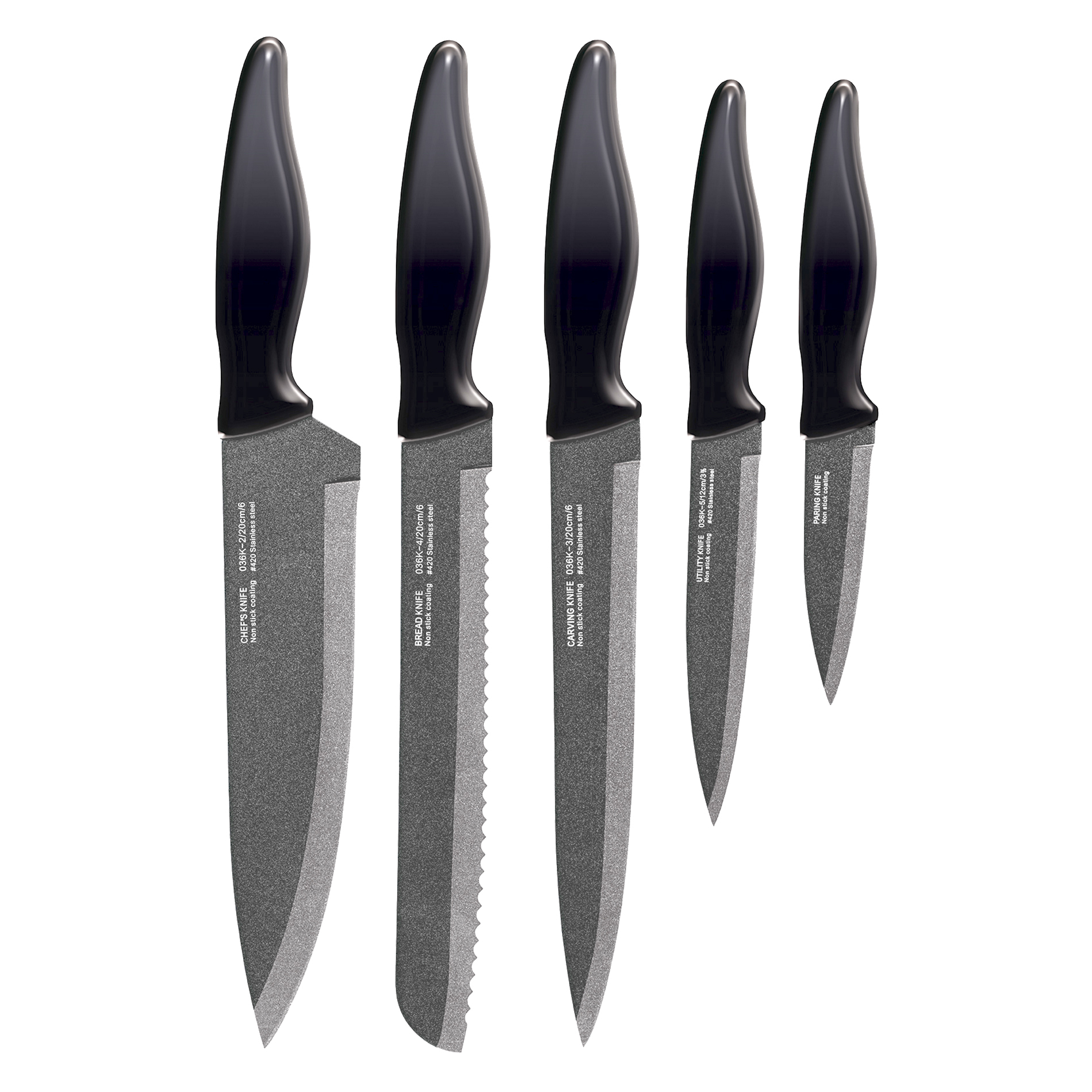 Smile SNS-4 Tacoma Juego de 5 cuchillos de cocina de acero inoxidable con recubrimiento antiadherente, bloque madera magnético plegable linea moderna