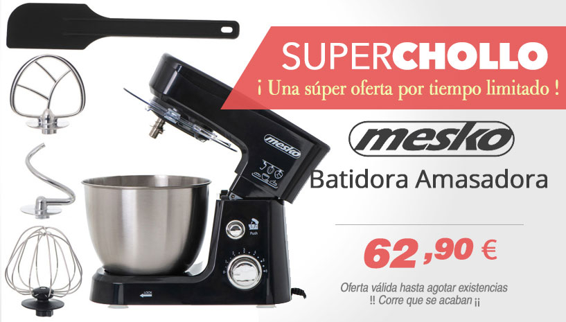 Mesko MS 4217B Batidora Amasadora Repostería Profesional Robot Cocina Orbital, 1200W MAX, 3,5 litros, 6 velocidades, Negro